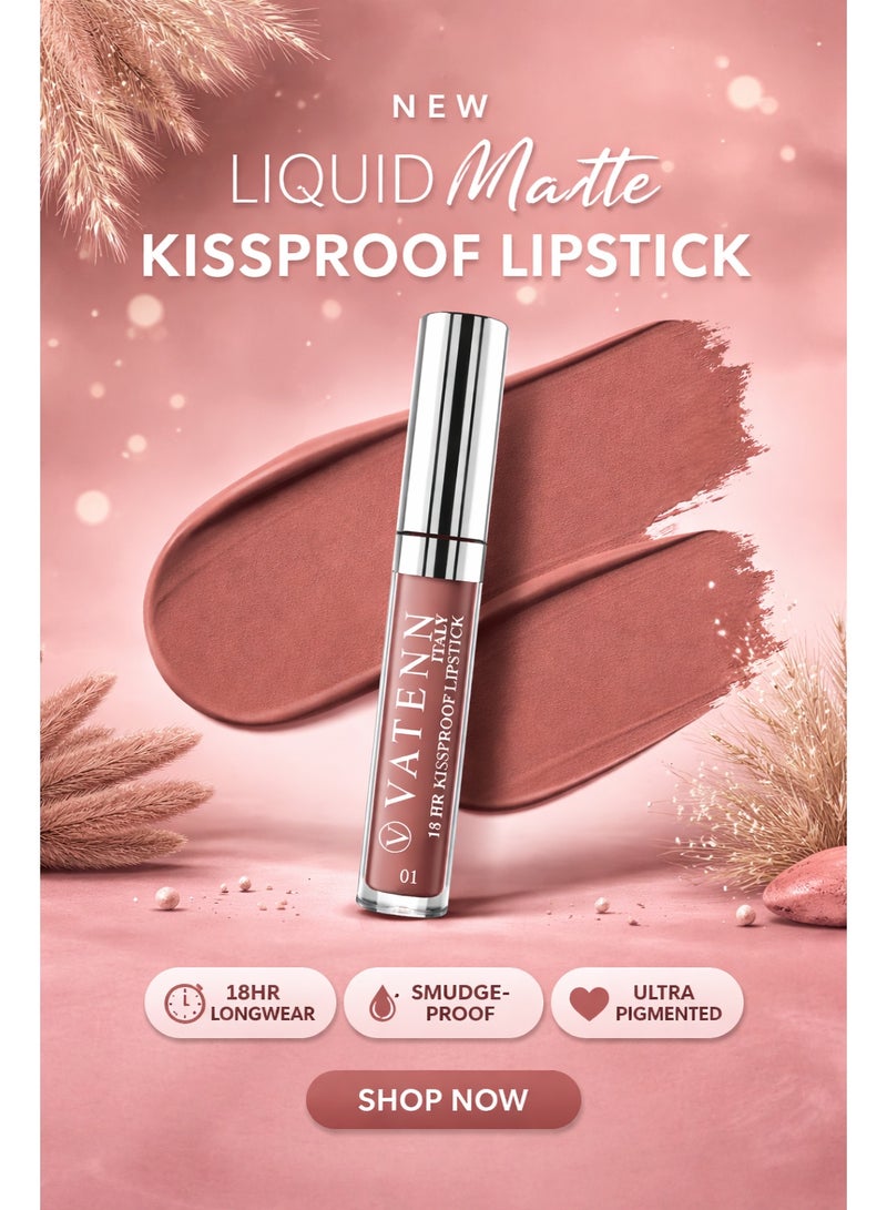 VATENN ITALY 18 Hr Kissproof Lipstick 01 Matte liquid lipstick, Lead-Free ,No Dry Feel, Weightless Feel, Vinyl Ink Kissproof /Lip Lingerie Transfer-Proof, All Day Wear. - Image 2